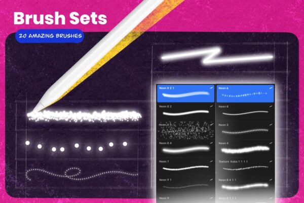 20 NEON art brushes for procreate - Image 2